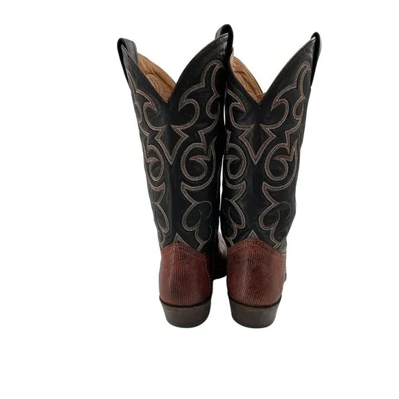 Nocona Womens Black &amp; Brown Leather Western Cowboy Boots Size 7 Lizard