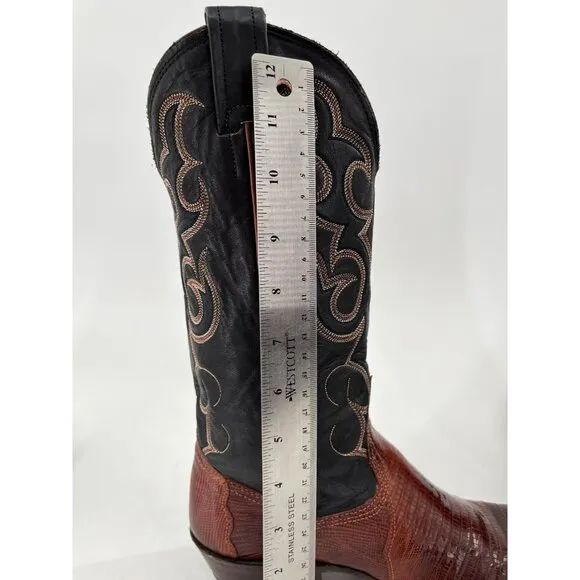 Nocona Womens Black &amp; Brown Leather Western Cowboy Boots Size 7 Lizard