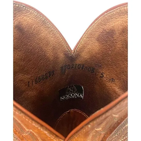 Nocona Womens Brown Embroidered Leather Cowboy Boots Size 5.5 B (US 6.5) Western
