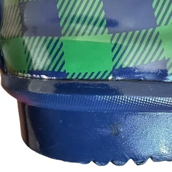NOMAD GREEN AND BLUE GINGHAM RAIN BOOTS SIZE 6