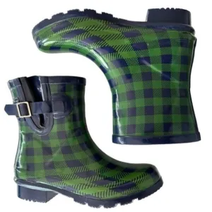 NOMAD GREEN AND BLUE GINGHAM RAIN BOOTS SIZE 6