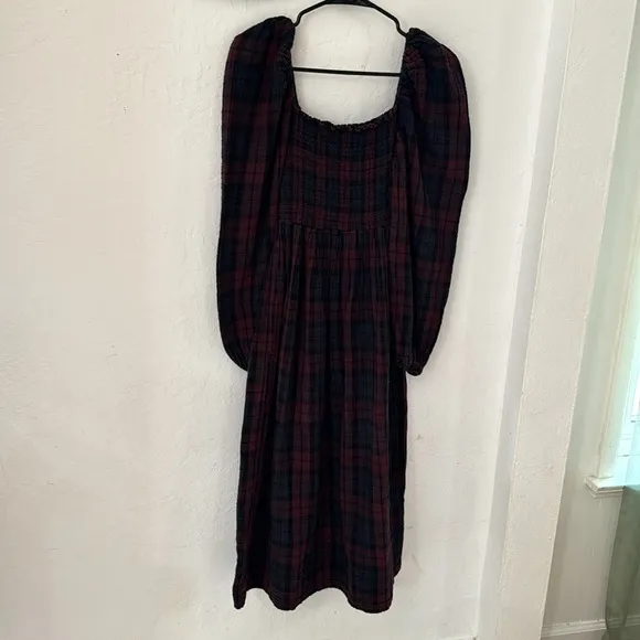 Nothing Fits But Plaid Smock Puff Sleeve Maternity Non Maternity Midi Dress M/L