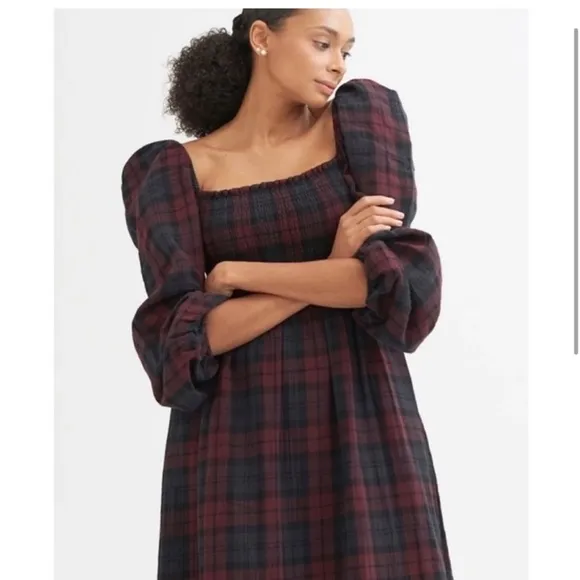 Nothing Fits But Plaid Smock Puff Sleeve Maternity Non Maternity Midi Dress M/L