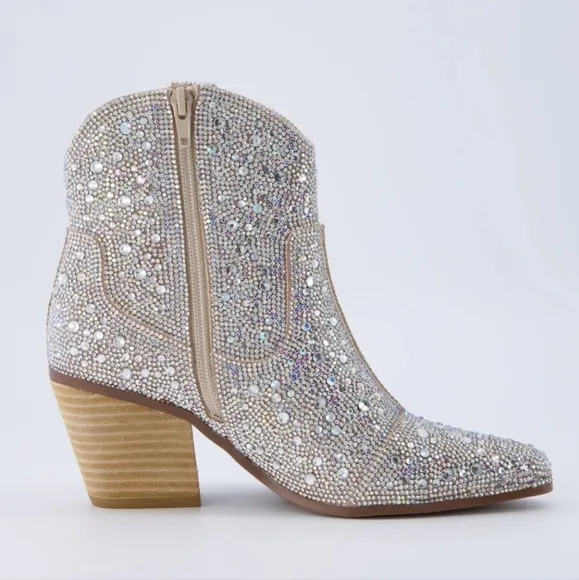 NWB Elegant Rhinestone-Embellished Ankle Boots