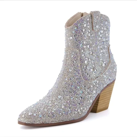 NWB Elegant Rhinestone-Embellished Ankle Boots
