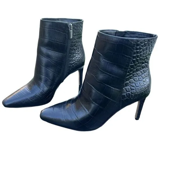 NWB VINCE CAMUTO Allost Size 5.5 M Black Croco Shine Leather Women’s Boots MSRP