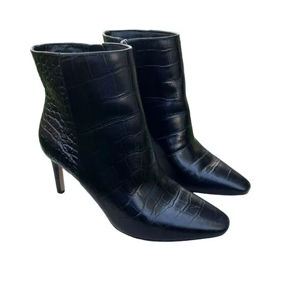 NWB VINCE CAMUTO Allost Size 5.5 M Black Croco Shine Leather Women’s Boots MSRP