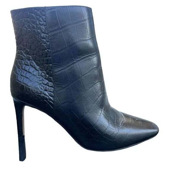 NWB VINCE CAMUTO Allost Size 5.5 M Black Croco Shine Leather Women’s Boots MSRP