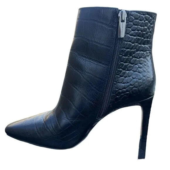 NWB VINCE CAMUTO Allost Size 5.5 M Black Croco Shine Leather Women’s Boots MSRP