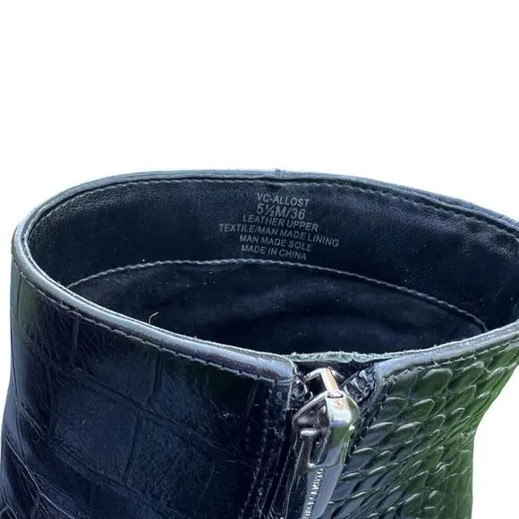 NWB VINCE CAMUTO Allost Size 5.5 M Black Croco Shine Leather Women’s Boots MSRP
