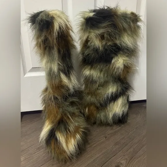 NWOB Dolls Kill / Current Mood Camo Liquid Rhythm Faux Fur Boots