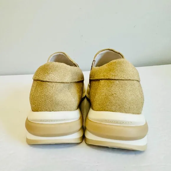 NWOT AQUATALIA LEOLA METALLIC SHIMMER BEIGE SLIP ON SNEAKERS US 8