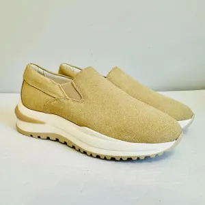 NWOT AQUATALIA LEOLA METALLIC SHIMMER BEIGE SLIP ON SNEAKERS US 8