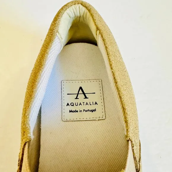 NWOT AQUATALIA LEOLA METALLIC SHIMMER BEIGE SLIP ON SNEAKERS US 8