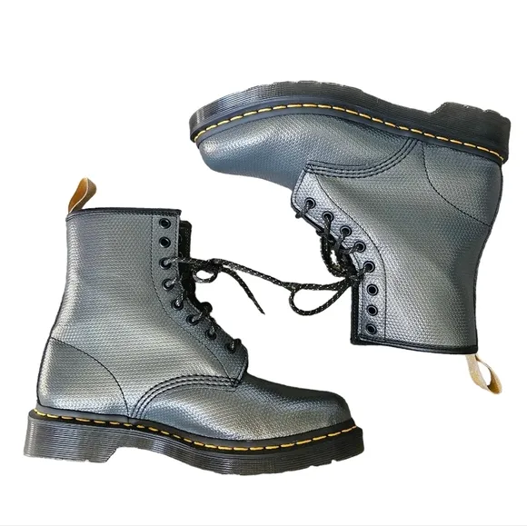NWOT Dr. Martens 1460 Metallic Emboss 8 Eye Lace-Up Boots Faux Vegan Leather