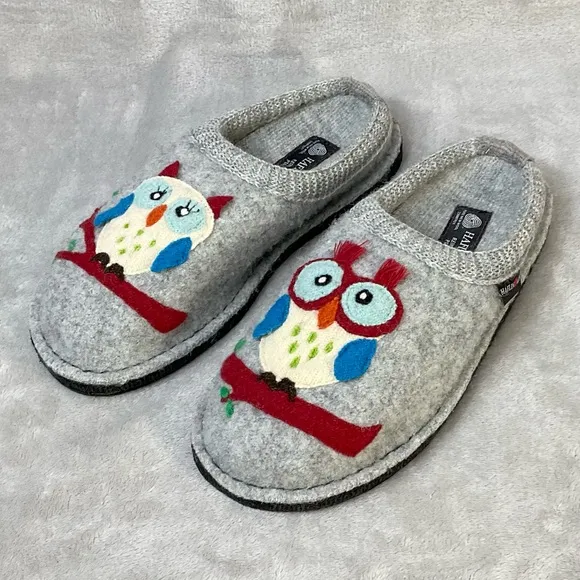 NWOT Haflinger Olivia The Owl Wool Slipper Womens EU 40 / US 9.5 Gray