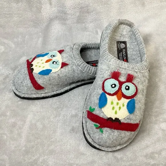 NWOT Haflinger Olivia The Owl Wool Slipper Womens EU 40 / US 9.5 Gray