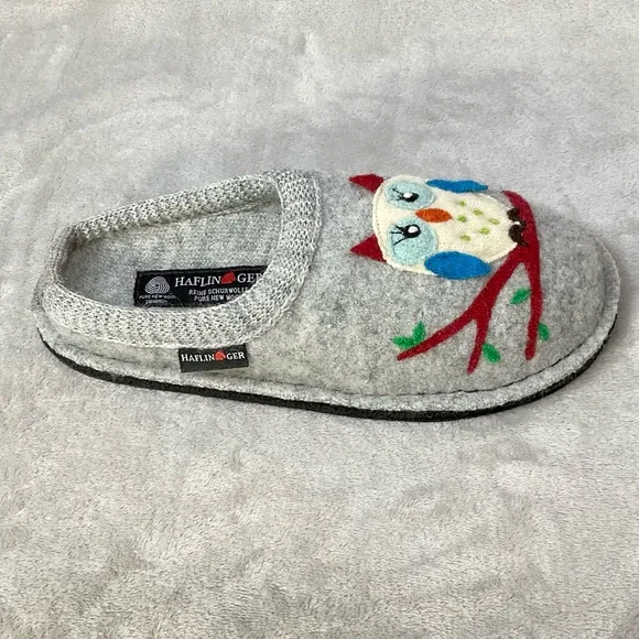 NWOT Haflinger Olivia The Owl Wool Slipper Womens EU 40 / US 9.5 Gray