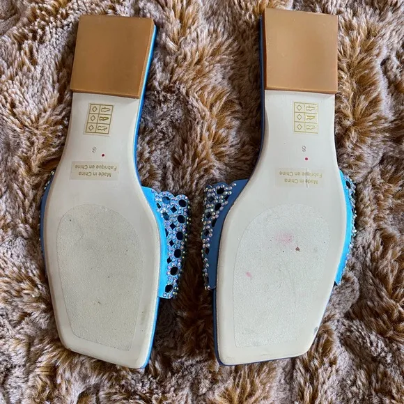 NWOT Jeffrey Campbell blue crystal embellished satin sandals