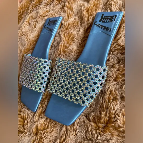 NWOT Jeffrey Campbell blue crystal embellished satin sandals