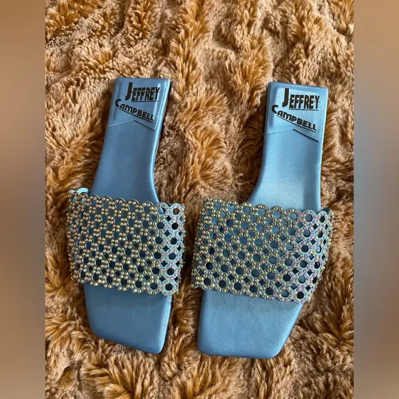 NWOT Jeffrey Campbell blue crystal embellished satin sandals