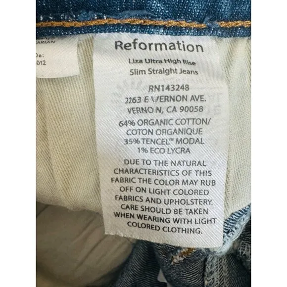 NWOT Reformation 25 Designer High-Waist Blue Denim Jeans Great With Boots