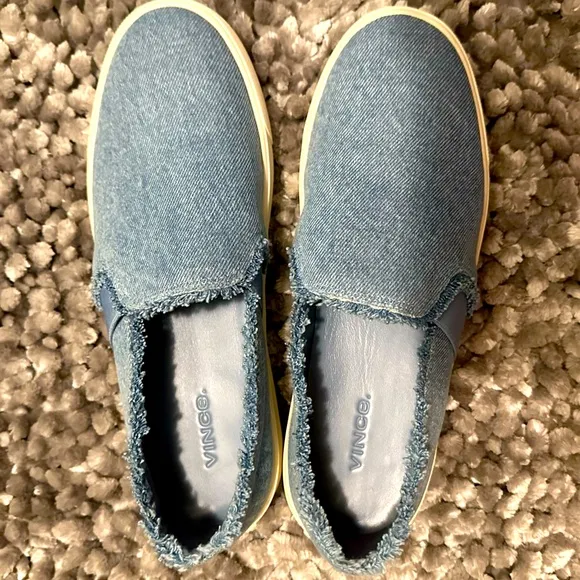NWOT Vince Blair Denim Fray Slip-On Sneakers