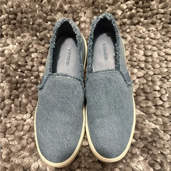 NWOT Vince Blair Denim Fray Slip-On Sneakers