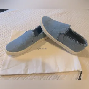 NWOT Vince Blair Denim Fray Slip-On Sneakers