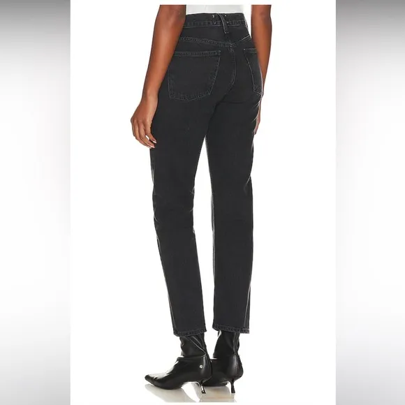 NWT AGOLDE Parker Long Low Sling Vintage Straight Denim Jeans in Black, Size 30
