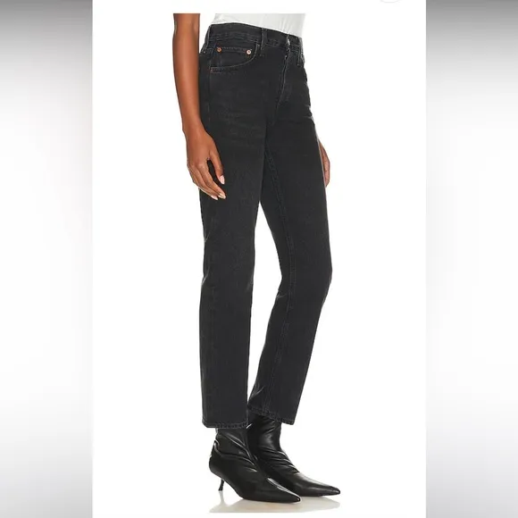 NWT AGOLDE Parker Long Low Sling Vintage Straight Denim Jeans in Black, Size 30