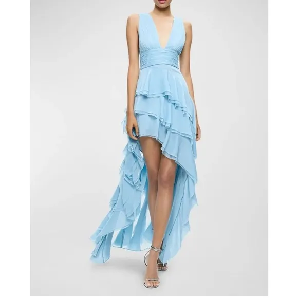 NWT Alice   Olivia Holly Asymmetric Ruffle Midi Dress Size 6 $695