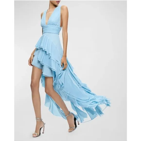 NWT Alice   Olivia Holly Asymmetric Ruffle Midi Dress Size 6 $695