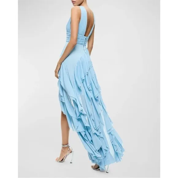 NWT Alice   Olivia Holly Asymmetric Ruffle Midi Dress Size 6 $695