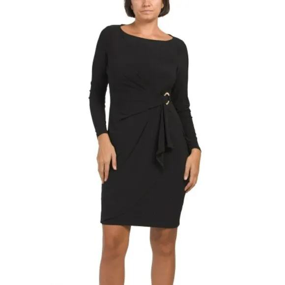 NWT Anne Klein Women's Donna Long Sleeve Draped Side Overlap Mini Dress