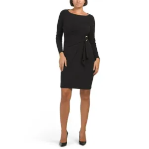 NWT Anne Klein Women's Donna Long Sleeve Draped Side Overlap Mini Dress
