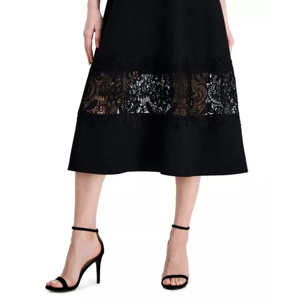 NWT Anne Klein Women's Lace Hem Fit And Flare Midi Dress