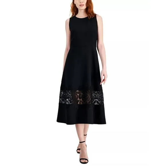 NWT Anne Klein Women's Lace Hem Fit And Flare Midi Dress