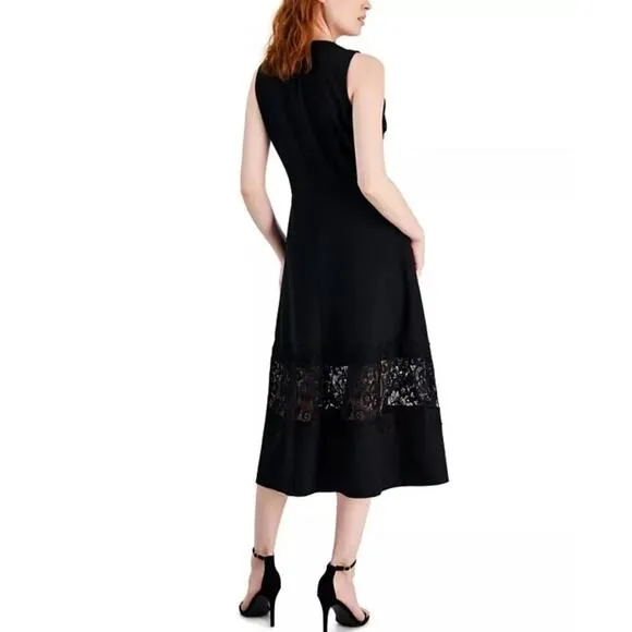 NWT Anne Klein Women's Lace Hem Fit And Flare Midi Dress