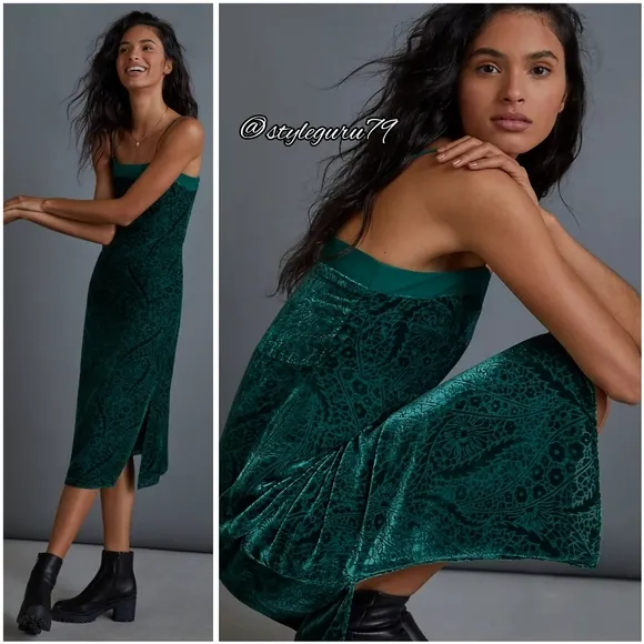 NWT, Anthropologie, Aria Burnout Velvet Slip Dress