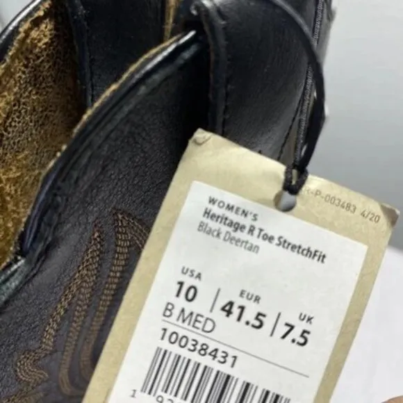 NWT ARIAT Heritage R Toe Stretch SlipOn Black Leather Cowboy Boot Womens Size 10