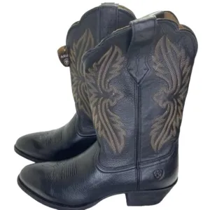 NWT ARIAT Heritage R Toe Stretch SlipOn Black Leather Cowboy Boot Womens Size 10
