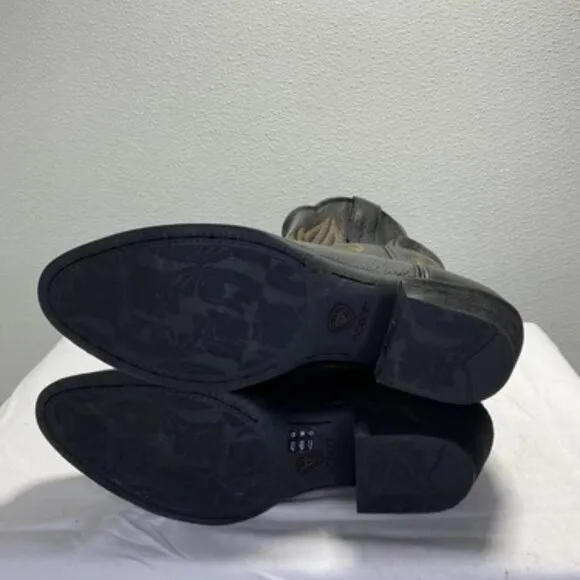 NWT ARIAT Heritage R Toe Stretch SlipOn Black Leather Cowboy Boot Womens Size 10