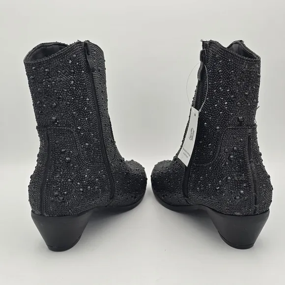 NWT Badgley Mischka Girls’ Sparkly Cowgirl Boots, Black Rhinestones