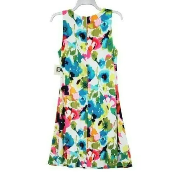 NWT Beautiful ANNE KLEIN Watercolor Bloom Floral Print A-Line Flowy Mini Dress