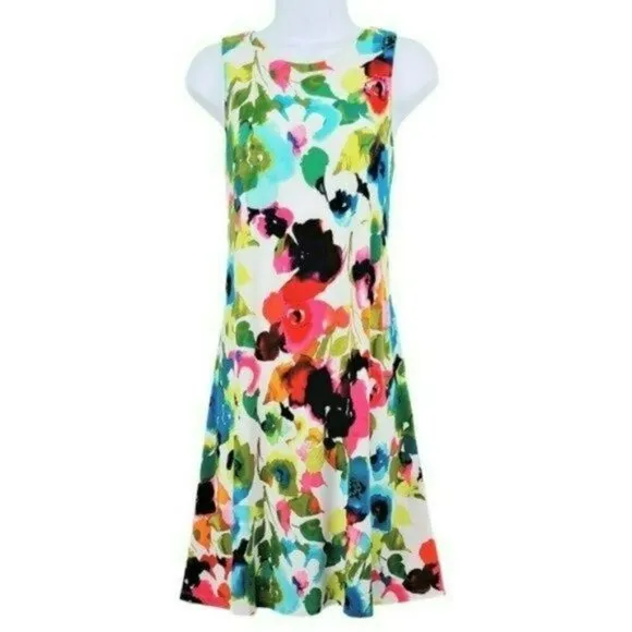 NWT Beautiful ANNE KLEIN Watercolor Bloom Floral Print A-Line Flowy Mini Dress
