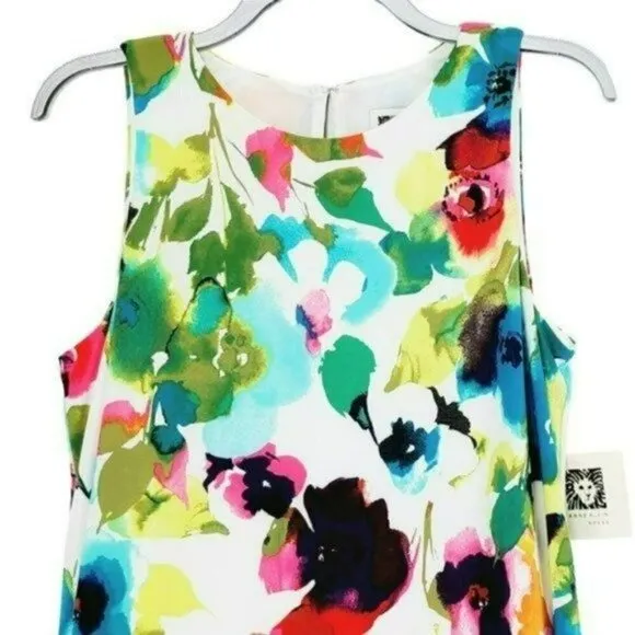 NWT Beautiful ANNE KLEIN Watercolor Bloom Floral Print A-Line Flowy Mini Dress