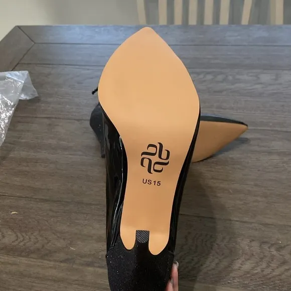 NWT BURJU Savage Ankle Closed Pointed Toe Wet Look With Sparkle Heel 15