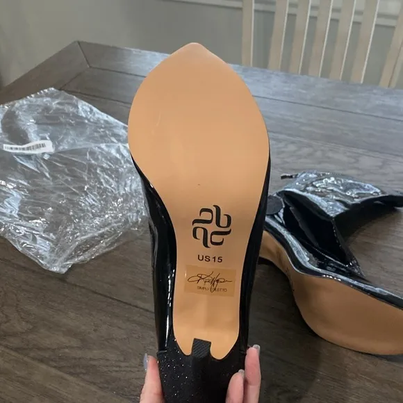 NWT BURJU Savage Ankle Closed Pointed Toe Wet Look With Sparkle Heel | 15