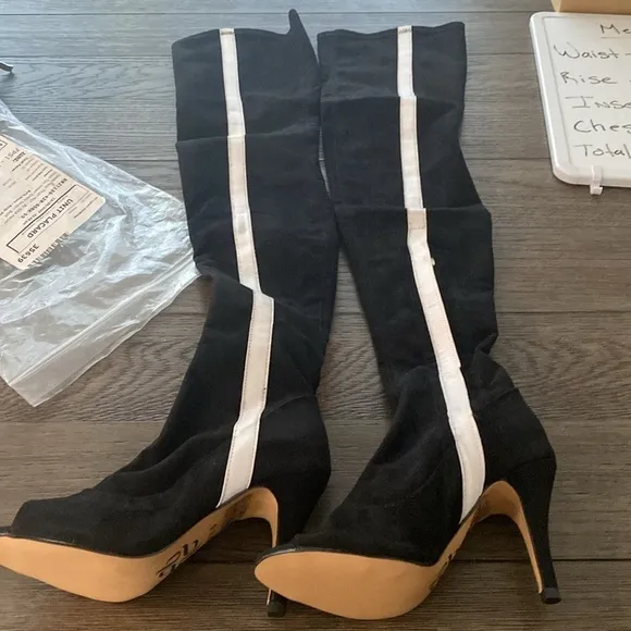 NWT BURJU Speechless Thigh High Open Toe Stretch Thigh Highs Boots | Size 5.5